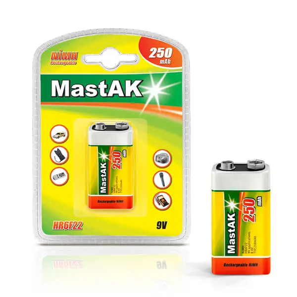 Акумулятор крона MastAK 6F22/1bl 250 mAh  8,4V MH від батарейки.com.ua