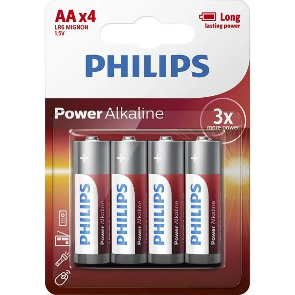 Батарейка PHILIPS Power Alkaline LR6-P4F блістер (4шт.) 48уп на батарейки.com.ua