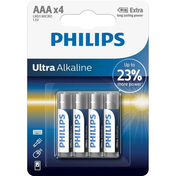 Батарейка PHILIPS Ultra Alkaline LR03-E2B (4 bl) - батарейки.com.ua