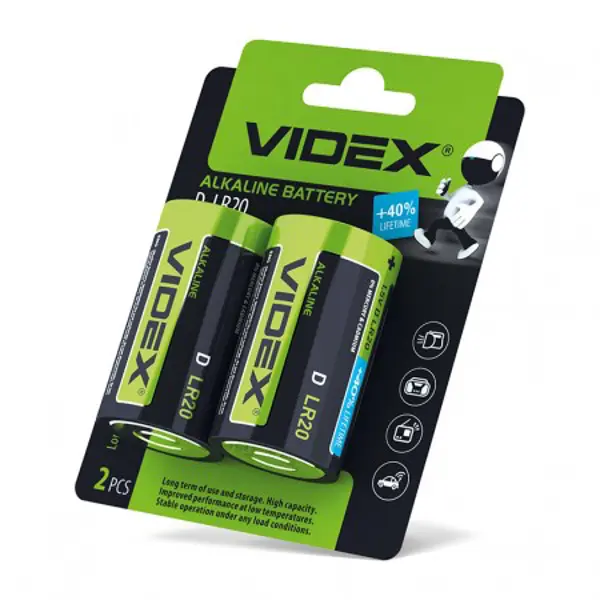 Батарейка Videx LR20/2 BL на сайті батарейки.com.ua