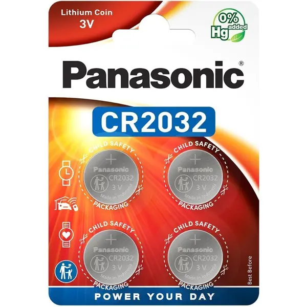 Батарейка літієва PANASONIC CR2032 Lithium, 3V, 1x4 шт - купити на батарейки.com.ua