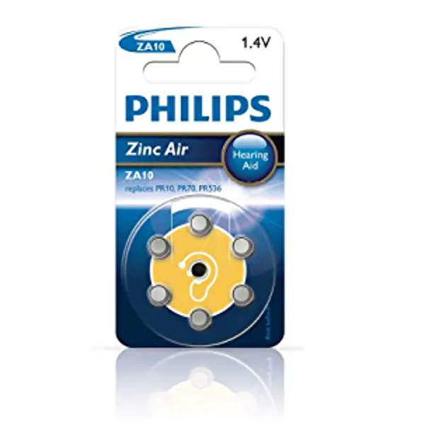 Батарейка для слухового апарату PHILIPS Zinc Air ZA 10 (6 bl) - батарейки.com.ua