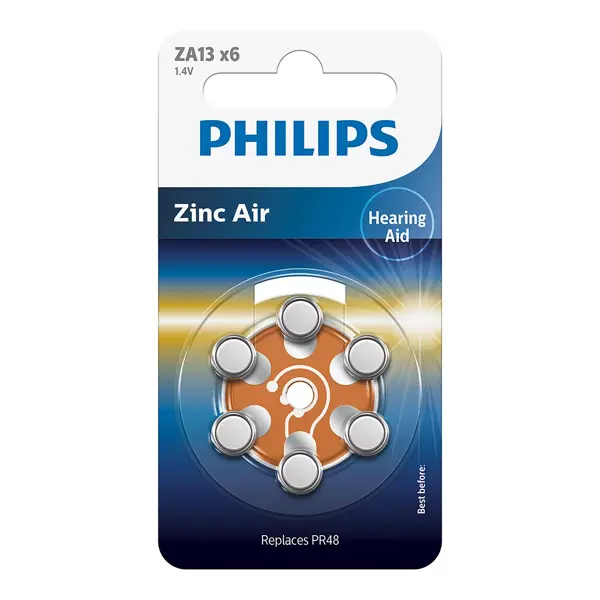 Батарейка в слуховий апарат PHILIPS Zinc Air ZA 13 (6 bl) - купити на батарейки.com.ua