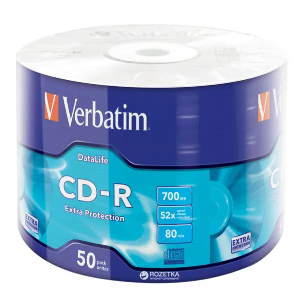 Диск VERBATIM CD-R 700Mb 52x Wrap 50 pcs 43787 від батарейки.com.ua