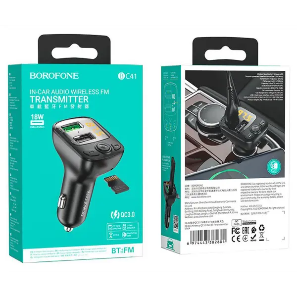 FM-модулятор BOROFONE BC41 bluetooth QC3.0 від батарейки.com.ua