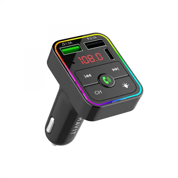 FM-модулятор HAVIT HV-FM812BT 2USB USB-C RGB Black від батарейки.com.ua