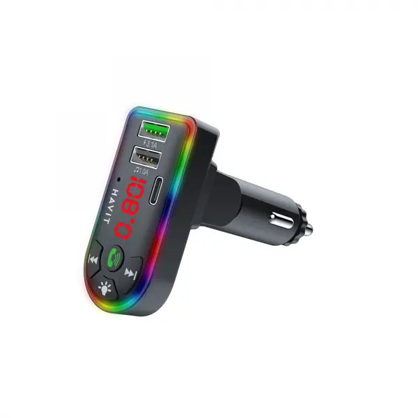 FM-модулятор HAVIT HV-FM813BT 2USB USB-C RGB Black від батарейки.com.ua