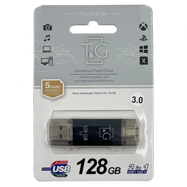 Флешка T&G 009 128GB USB+Type-C 2,0 Star чорний від батарейки.com.ua