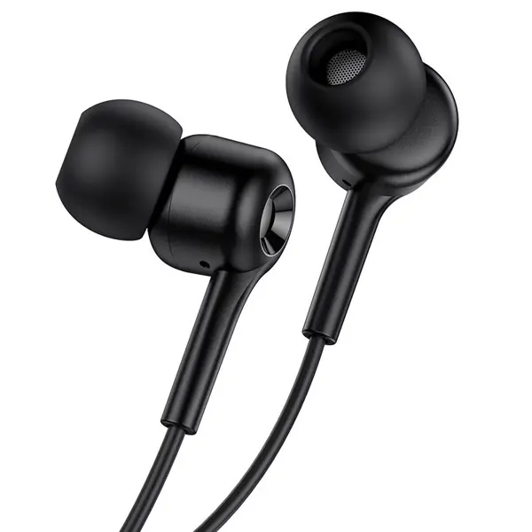 Навушники ваккумні HOCO M82 Black (M82 La musique wired earphones with mic, 1.2m, audio plug 3.5mm, single-key control 1. Material: ABS + TPE enameled cable. 2. Speaker: 10mm. 3. Audio plug: Ø3.5mm. 4. Earphones cable length: 1.2m. Weight: 9g. 5. Microphone: controller with microphone. 6. Wire control: functional single key control.) від батарейки.com.ua
