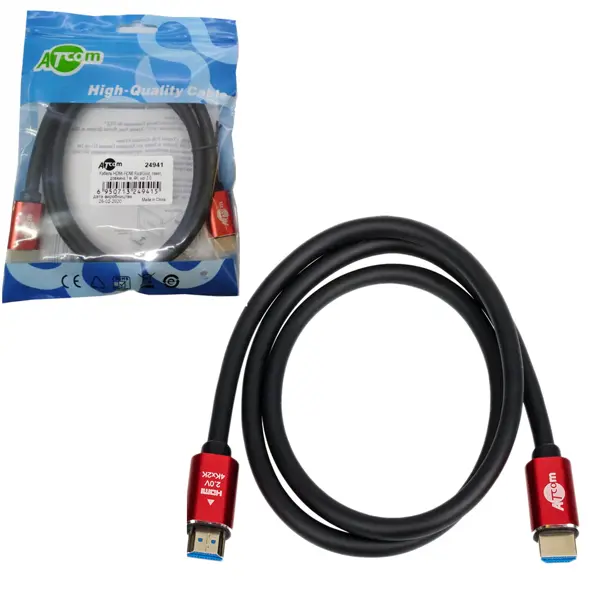 Кабель ATCOM HDMI-HDMI 1.0m VER 2.0 4K Red/Gold 24941