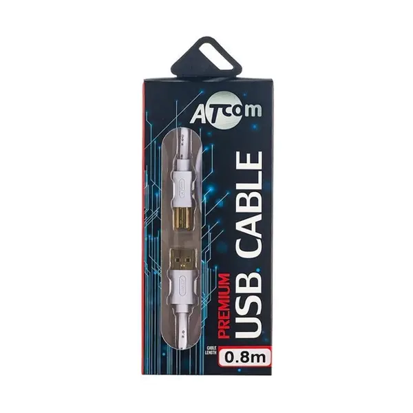 Кабель ATCOM USB AM/BM ferite 0.8 м білий, GOLD блістер(14370)