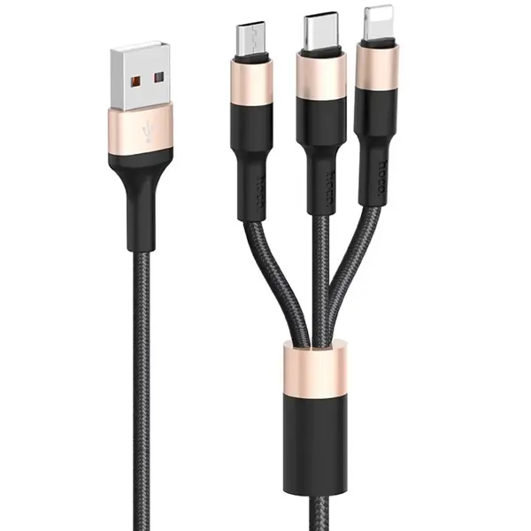 Кабель HOCO X26 USB - Micro + lightning + Type-C 2,4A 1m Black&Gold від батарейки.com.ua