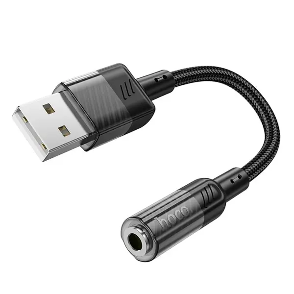 Кабель перехідник HOCO LS37 jack 3.5 - USB 15см чорний від батарейки.com.ua