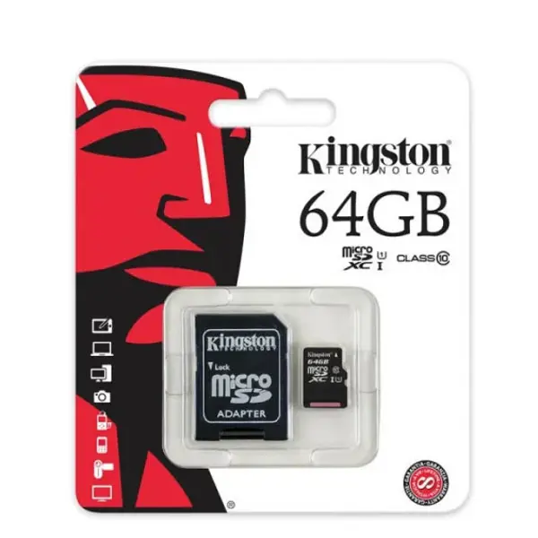 Картка пам'яті KINGSTON microSD 64 GB 100R Class 10 з адаптером