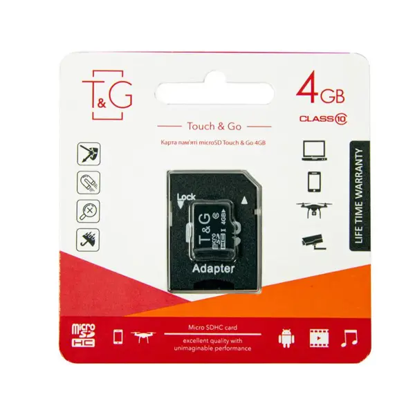 Картка пам'яті microSDHC T&G 4GB class 10 (с адаптером)