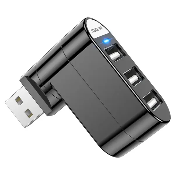 Хаб BOROFONE DH3 3xUSB2.0 black від батарейки.com.ua