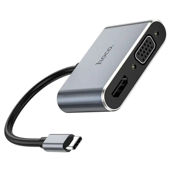 Хаб Type-C Hoco HB30 багатофункціональний перетворювач (HDTV, VGA, USB3.0, PD) Металевий сірий від батарейки.com.ua