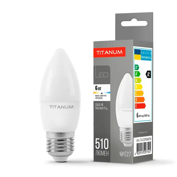 LED лампа TITANUM C37 6W E27 4100K 220V