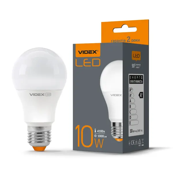 LED лампа VIDEX  A60e 10W E27 4100K 220V від батарейки.com.ua