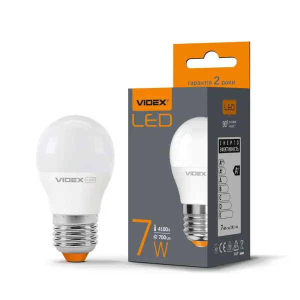 LED лампа VIDEX  G45e 7W E27 4100K 220V від батарейки.com.ua