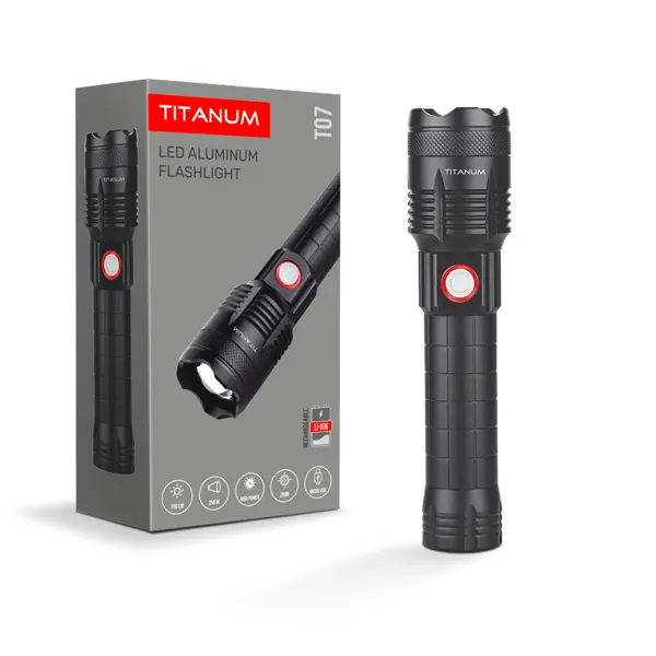 Ліхтар ручний TITANUM TLF-T07 700Lm 6500K Black micro USB 18650 від батарейки.com.ua