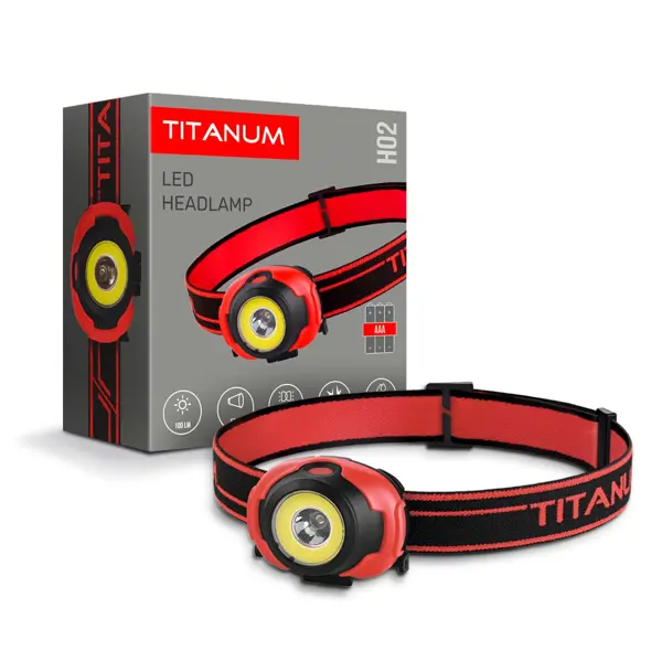 Ліхтарик налобний TITANUM TLF-H02 XPE+COB, 3 режими, 100Lm, 3*ААА від батарейки.com.ua