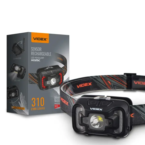 Ліхтарик налобний VIDEX VLF-H025C CREE XTE 5W+COB, li-pol 1800mAh, 3 режими, 310Lm, type-c від батарейки.com.ua