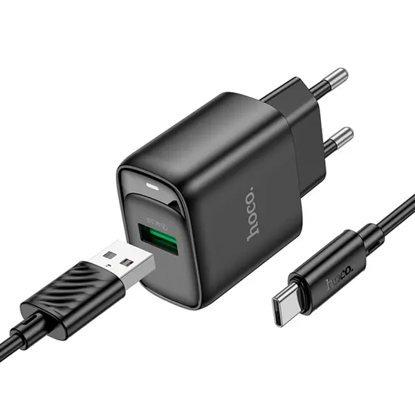 Зарядне Hoco C140A 1USB QC3.0 18W кабель Type-C чорний від батарейки.com.ua