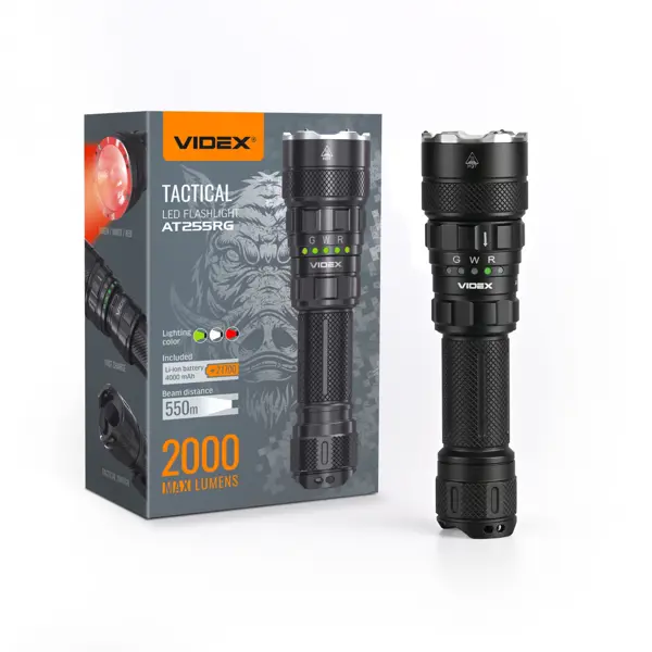 Тактичний ліхтар VIDEX VLF-AT255RG 2000Lm 5000K RED, GREEN, WHITE від батарейки.com.ua