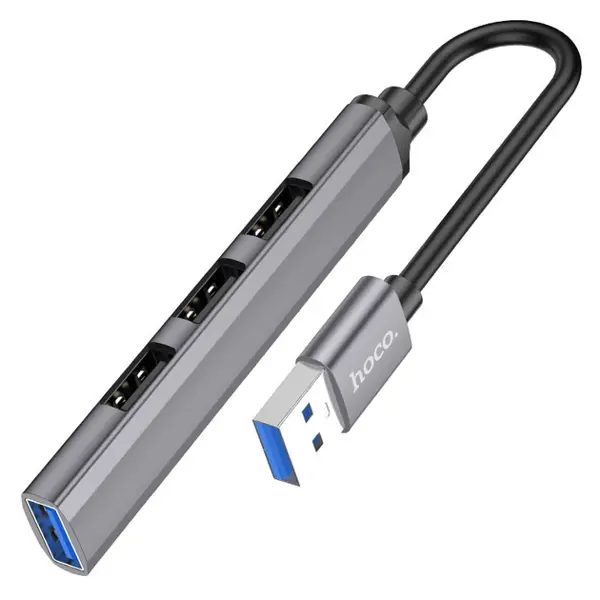 USB хаб Hoco HB26 4USB (1USB3.0+3USB2.0) Сірий від батарейки.com.ua