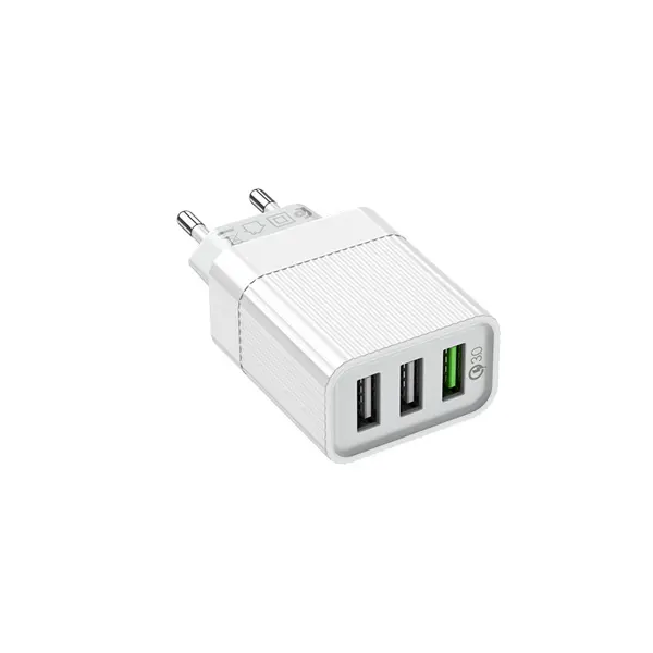 Мережеве Зарядне BOROFONE BA40A 3USB 3A QC3.0 18W white від батарейки.com.ua