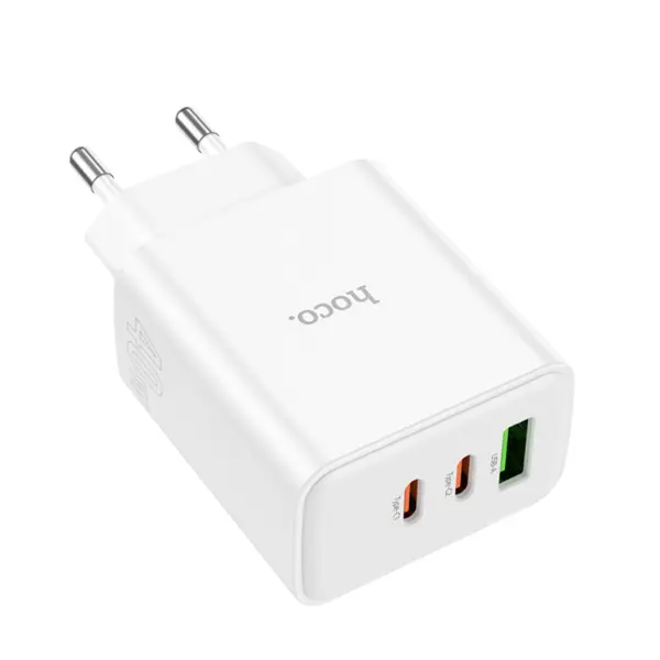 Зарядне HOCO C126A Pure USB 2 Type-C PD40W QC3.0 біле від батарейки.com.ua