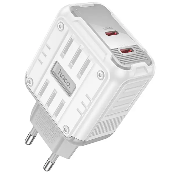 Зарядне HOCO C137A 2Type-C 3A QC3.0 PD45W white від батарейки.com.ua