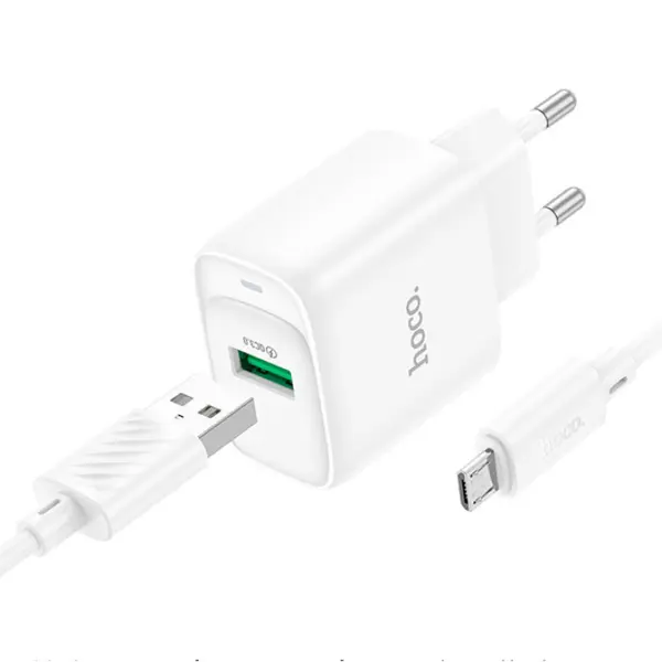 Зарядне HOCO C140A 1USB 18W QC3.0 кабель Micro білий від батарейки.com.ua