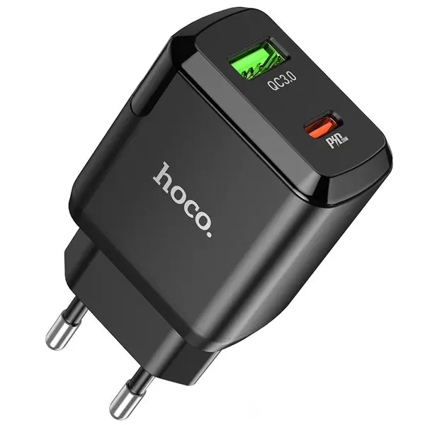 Зарядне HOCO N5 1USB 1Type-C 3А PD 20W QC3.0 чорне від батарейки.com.ua