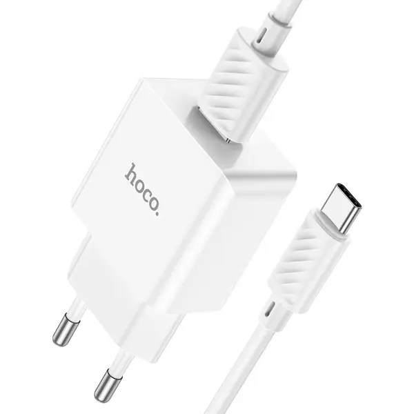 Зарядне Hoco C106A 1USB 2,1A кабель Type-C White від батарейки.com.ua