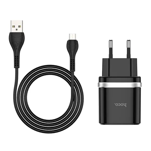 Зарядне Hoco C12Q Smart 1USB 3A QC3.0 18W Black, з кабелем Micro USB від батарейки.com.ua