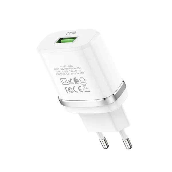 Зарядне Hoco C12Q Smart 1USB 3A QC3.0 18W White від батарейки.com.ua