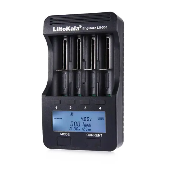 Зарядне LitoKala Lii-500 1-4 елементів 10440-26650 Ni-Mh, Li-Ion, Li-Fe + ПаверБанк (тест ємності, усунення ефекту пам'яті, блок живлення 12V/2A в комплекті) від батарейки.com.ua