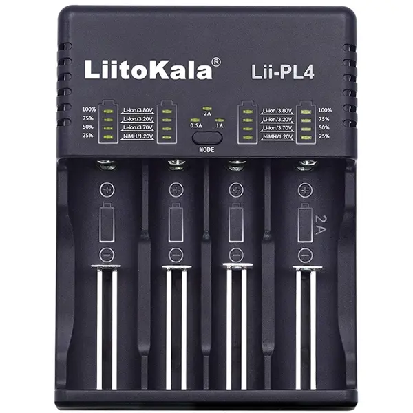 Зарядне LitoKala Lii-PL4 для 1-4 елементів 10440-26650 Ni-Mh, Li-Ion, Li-Fe (функція відновлення глибоко розрядженних акумуляторів) від батарейки.com.ua