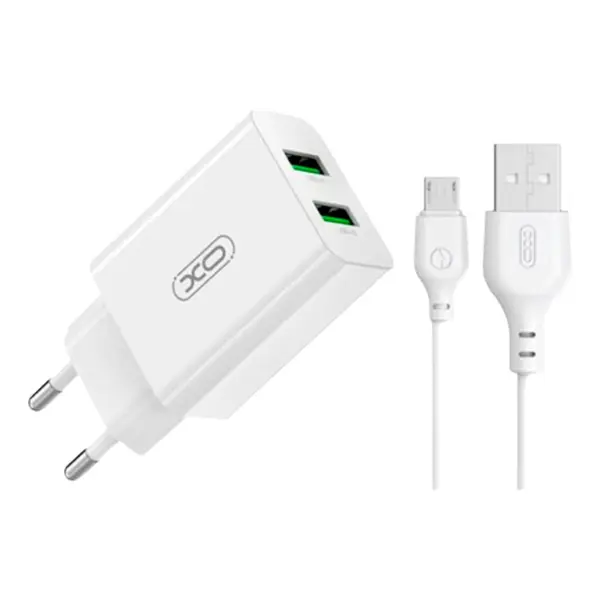 Зарядне XO L119 2USB 3A QC3.0 18W кабель Mirco white від батарейки.com.ua