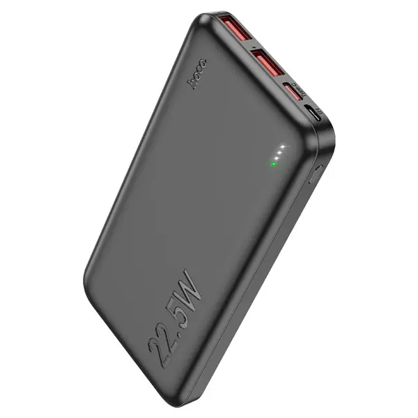 power bank Hoco J101 10000mAh 2xUSB Type-C MicroUsb PD20W QC3.0 чорний (mobile power bank, 10000mAh, single Type-C and single Micro-USB inputs, single Type-C and dual USB-A outputs, support fast charging protocols 1. Capacity: 10000mAh, 37Wh. Rated capacity: 5900mAh (5V TYP 3A). 2. Input: 1 × Micro-USB – 5V / 3A, 9V / 2A, 12V / 1.5A – 18W max. 1 × Type-C – 5V / 2.4A (PD), 9V / 2A (PD), 12V / 1.5A (PD) – 18W max. 3. Output: 1 × USB-A 1 – 4.5V / 5A, 5V / 4.5A, 9V / 2A, 12V / 1.5A – 22.5W max. 1 × USB-A 2 – 4.5V / 5A, 5V / 4.5A, 9V / 2A, 12V / 1.5A – 22.5W max. 1 × Type-C – 5V / 2.4A (PD), 9V / 2.22A (PD), 12V / 1.67A (PD) – 20W max. Total output: 5V / 3A (max). 4. Fast charging protocol support: for PD3.0 / PD2.0 / PD20W / QC3.0 / QC2.0 / FCP / AFC / SCP and other fast charging protocols. 5. Material: ABS + PC flame retardant shell + lithium polymer battery. 6. Indication: LED indicator of power level. Green indicator of PD / QC fast charging. 7. Sizes: 140 × 68 × 16mm. 8. Weight: 230g.) від батарейки.com.ua