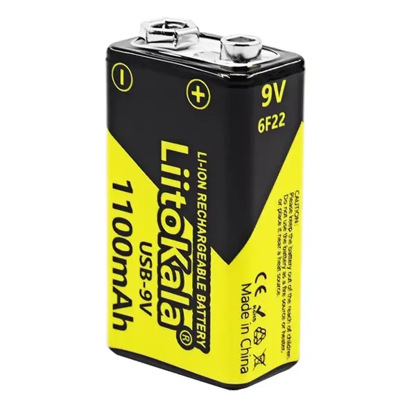 Акумулятор крона LiitoKala Li-Ion 9V 1100mAh, зарядка від USB Type-C від батарейки.com.ua