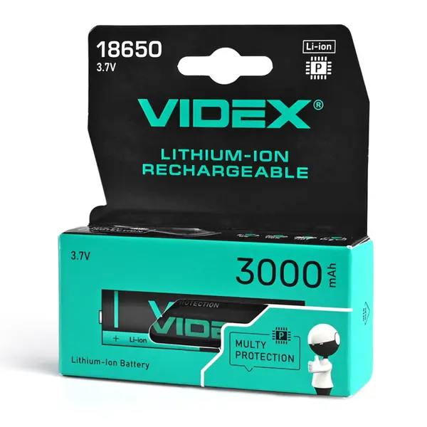 Акумулятор Літієвий Li-ion Videx 18650P 3000mAh 3.7V з платою захисту від батарейки.com.ua