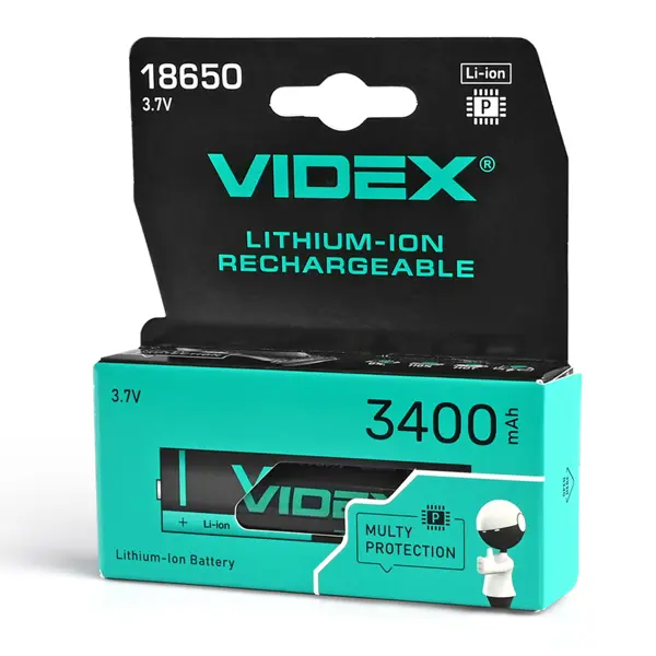 Акумулятор Літієвий Videx 18650P 3400mAh 3,7V з платою захисту від батарейки.com.ua