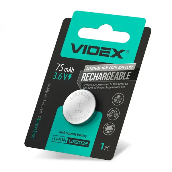 Акумулятор Літієвий Videx LIR2032 3,6V (дисковий літієвий акумулятор, розміри як у батарейки CR2032 , діаметр 20мм, висота 3,2мм) від батарейки.com.ua