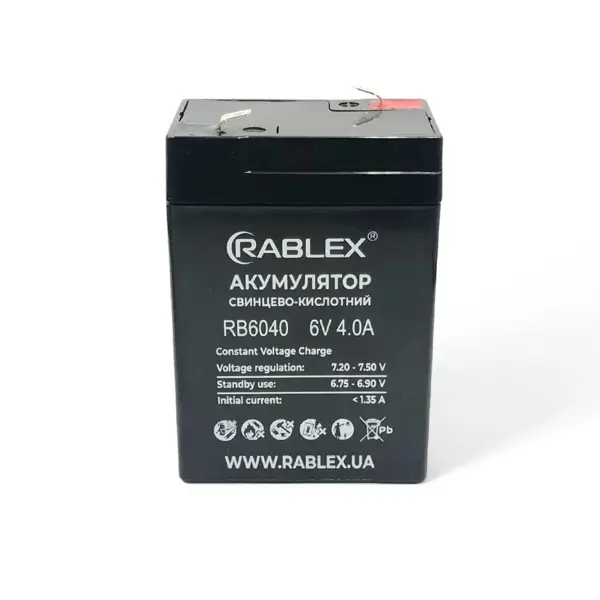 акумулятор RABLEX RB6040 6V 4.0A 70*47*101 мм  (акумулятор кислотний герметичний не обслуговуємий) від батарейки.com.ua