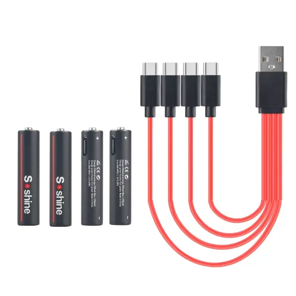 Акумулятор Soshine 1.5V USB AAA 600mWh 4шт, зарядка type-c від батарейки.com.ua
