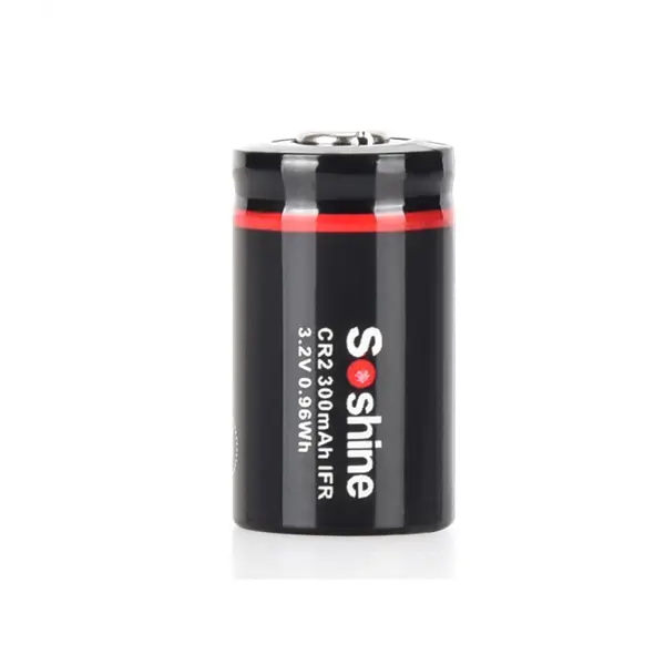 Акумулятор Soshine CR2-3.2-300 15266 LiFePo4 3.2V 300mAh  (LiFePo4 battery 15266( IFR CR2) 3.2V 300mAh Bar Code: 6951151512529  Model: CR2-3.2-300     Normal voltage: 3.2V  End-off voltage: 2.0V  Normal capacity: 300mAh  Max dimension: 15.5x27.0mm  Operating temperature: -10oC - +60oC  Storage temperature: -10oC - +45oC  Continuous current: 1000mA (max.)  Pulse current: 2000mA (max.)  Internal resistance: 77-85 mΩ  Max weight: 13.0g       Feature:   1) High quality and operating voltage 3.2V LiFePO4  rechargeable battery.  2) Product details: 15266 LiFePo4 battery with capacity: 300mAh.  3) Light weight, higher energy density, small volume.  4) Longer service life, 1C for Circulation using 2000 charge/discharge Cycle, Capacity above 80%.  5) Low self-discharge.  6) No memory effect.  7) Safer and environmentally friendly.) від батарейки.com.ua