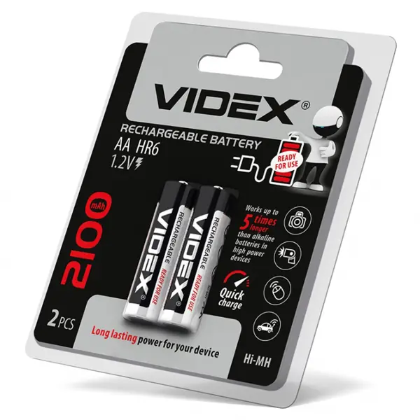 Акумулятор VIDEX Hi-Mh AA HR06 2100mAh 2bl від батарейки.com.ua